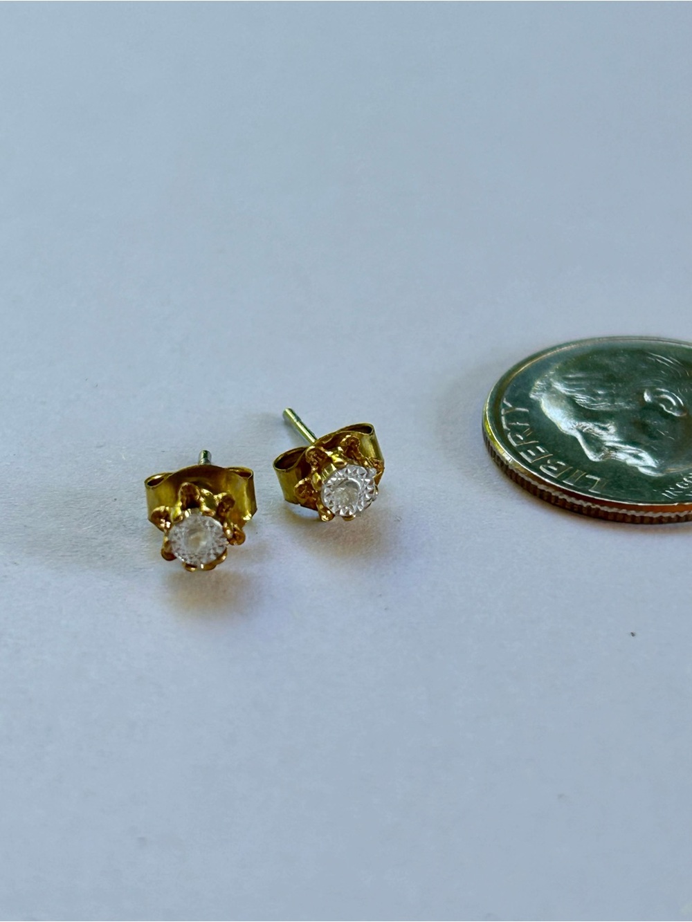 Tiny Gold Round Diamond Stud Earrings - - Picture 2 of 5